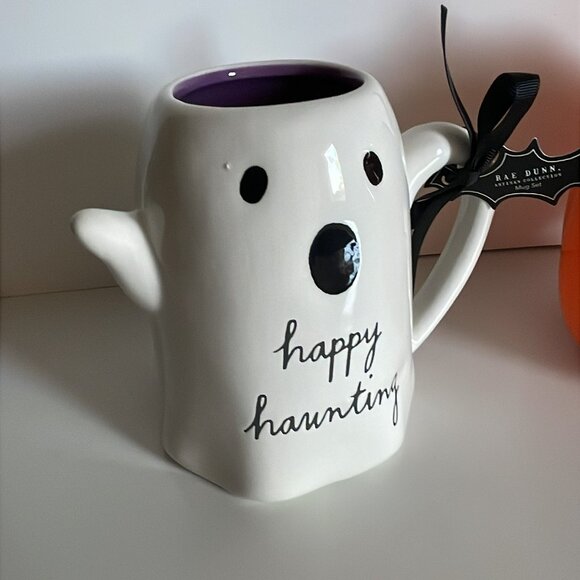 Rae Dunn Halloween Mug Set Ghost Happy Haunting Pumpkin Beware With Topper BNWB - Picture 4 of 16